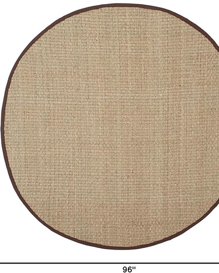 SAFAVIEH Area Rug 8' Round - Natural Fiber Collection - Natural & Dark Brown, Seagrass, Basketweave Pattern with Border (NF114K)