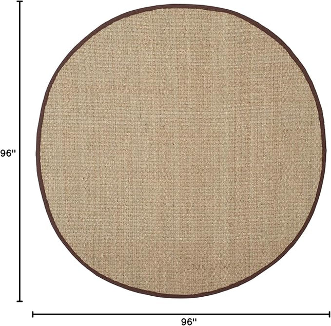 SAFAVIEH Area Rug 8' Round - Natural Fiber Collection - Natural & Dark Brown, Seagrass, Basketweave Pattern with Border (NF114K)