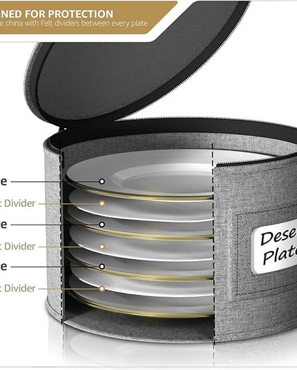 Sorbus China Storage Containers - Hard Shell Dish Storage Containers for Organizing, Moving Supplies, Party - 4 Stackable Plate Carrier Set for Dinnerware, Plate Organizer with Felt Plate Protector