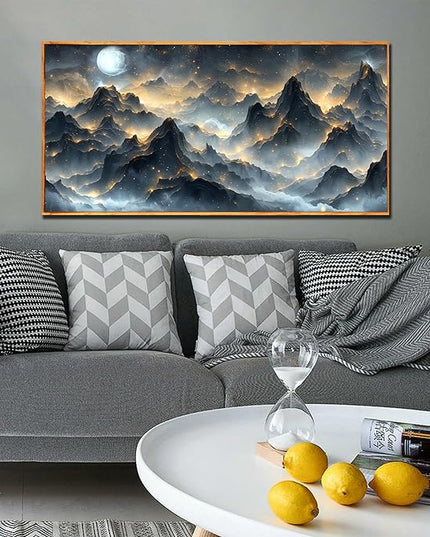 Ouzzlie Black and Gold Art Wall Decor Moon Wall Art for Office Mountain Landscape Canvas Picture Artwork 24" x 48"