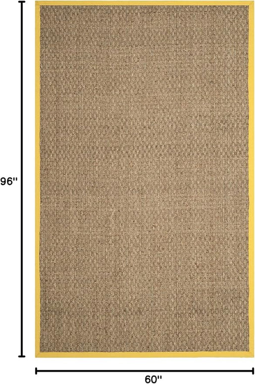 SAFAVIEH Area Rug 5x8 - Natural Fiber Collection - Natural & Gold, Seagrass, Basketweave Pattern with Border (NF114X)