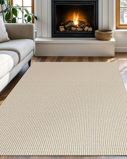 KOZYFLY Washable Area Rug 4x6 ft Non Slip Rubber Backed Living Room Rugs Braided Woven Cotton Kitchen Rugs Indoor Outdoor Entryway Rug Floor Carpet for Dining Living Room Bedroom, Ivory/Khaki