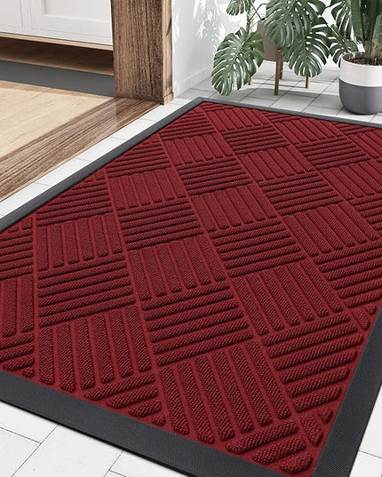 Smiry Front Door Mat Outside Entrance, Heavy Duty Outdoor Indoor Mat, Natural Rubber Doormat, Non Slip, Trap Dirt and Moisture, Easy Clean, Low Profile Patio Porch Entryway Mat, 35x23, Wine Red