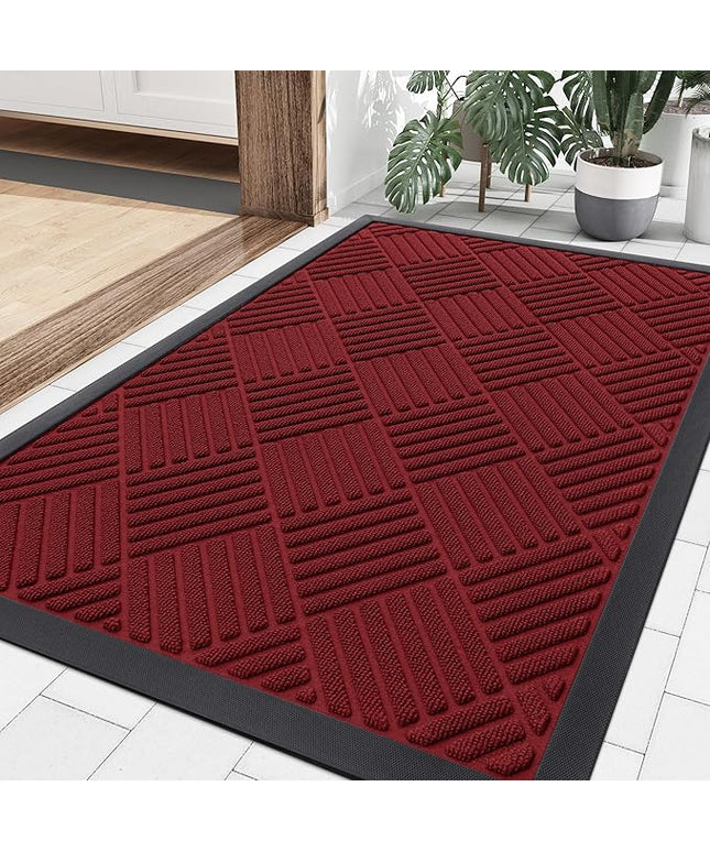 Smiry Front Door Mat Outside Entrance, Heavy Duty Outdoor Indoor Mat, Natural Rubber Doormat, Non Slip, Trap Dirt and Moisture, Easy Clean, Low Profile Patio Porch Entryway Mat, 35x23, Wine Red