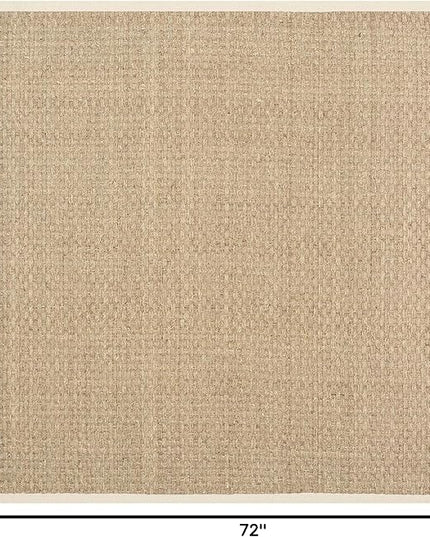 SAFAVIEH Area Rug 6' Square - Natural Fiber Collection - Natural & Beige, Seagrass, Basketweave Pattern with Border (NF114A)