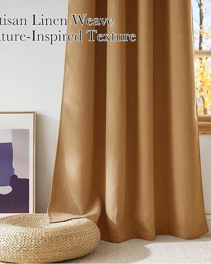 NICETOWN Faux Linen Gold Brown Blackout Curtains 84 inches Long for Living Room - Privacy Panels for Bedroom, Modern Farmhouse Style Easy Care Grommet Top, 2 Panels, W52 by L84