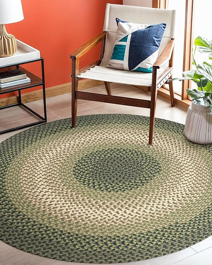 Tranquility TQ22 Green 4' x 4' Round - Braided Area Rug, Home Decor, Floor Mat or Bedroom Rug - Easy Care, Ideal for High Traffic Areas in Hallway and Living Room - Made in USA