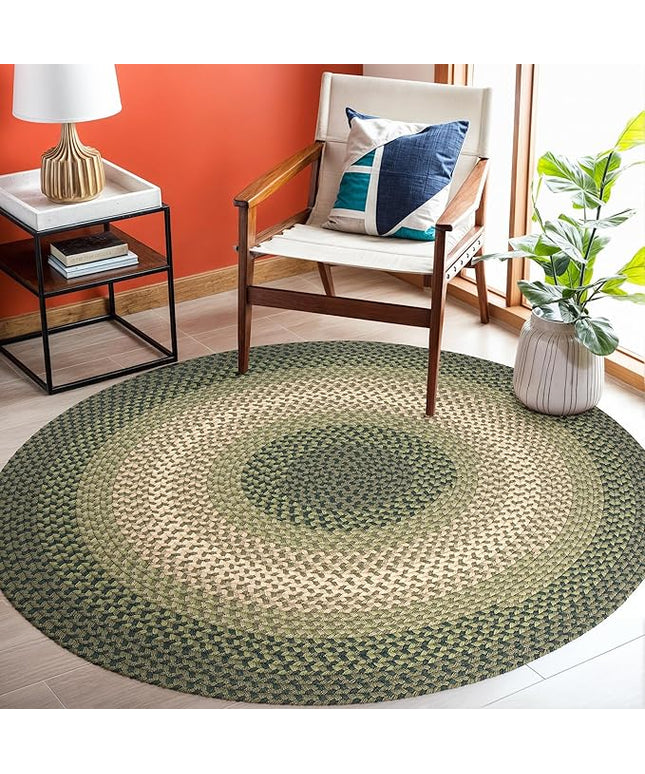 Tranquility TQ22 Green 4' x 4' Round - Braided Area Rug, Home Decor, Floor Mat or Bedroom Rug - Easy Care, Ideal for High Traffic Areas in Hallway and Living Room - Made in USA