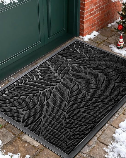 Yimobra Front Door Mat Outdoor Indoor, 29.5x17 All-Season Waterproof Door Mat Outside Entrance, All-Weather Non-Slip Outside Doormat for Garage Patio Entryway, Black