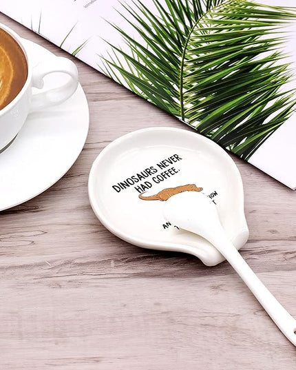 Funny Coffee Quote Dinosaurs Never Had Coffee Ceramic Coffee Spoon Holder-Coffee Spoon Rest -Coffee Station Decor Coffee Bar Accessories-Coffee Lovers Gift for Women and Men