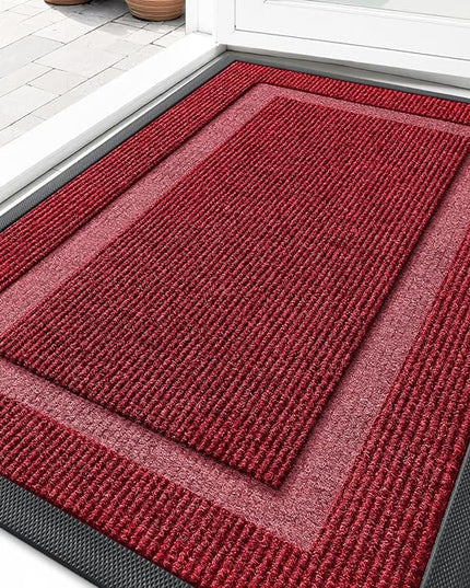 OLANLY Front Door Mat Indoor Outdoor Entrance, Waterproof All-Season, All-Weather Doormat, Sturdy Natural Rubber, Fade Resistant, Low Profile, Easy Clean Patio Porch Entryway Mat, 29.5x17, Wine Red