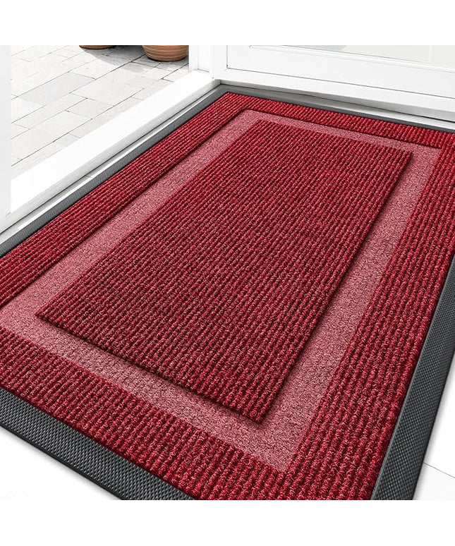 OLANLY Front Door Mat Indoor Outdoor Entrance, Waterproof All-Season, All-Weather Doormat, Sturdy Natural Rubber, Fade Resistant, Low Profile, Easy Clean Patio Porch Entryway Mat, 33x21, Wine Red