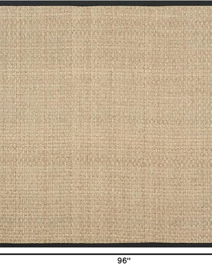 SAFAVIEH Area Rug 8' Square - Natural Fiber Collection - Large - Natural & Black, Seagrass, Basketweave Pattern with Border (NF114C)