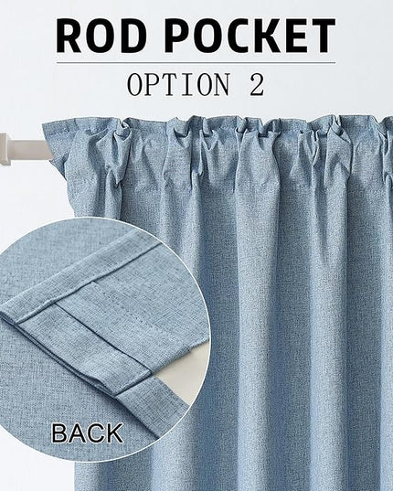 DUALIFE Faux Linen Blackout Slate Blue Curtains 80 Inch Long,Farmhouse Back Tab Rod Pocket Curtains Room Darkening Thermal Insulated Drapes for Bedroom Living Room,W50 x L80,2 Panels Stone Blue