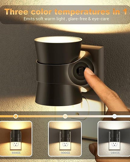 JandCase Night Light, Night Lights Plug Into Wall with 3 Color Temperatures, 2 Pack Dusk to Dawn Sensor Dimmable Nightlight, 3CCT (3000K/4000K/5000K) Adjustable LED Night Light for Bathroom Hallway