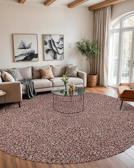 Seasons SE75 Summer Red 6' x 6' Round - Braided Area Rug, Home Decor, Floor Mat or Bedroom Rug - Easy Care, Ideal for High Traffic Areas in Hallway and Living Room - Made in USA