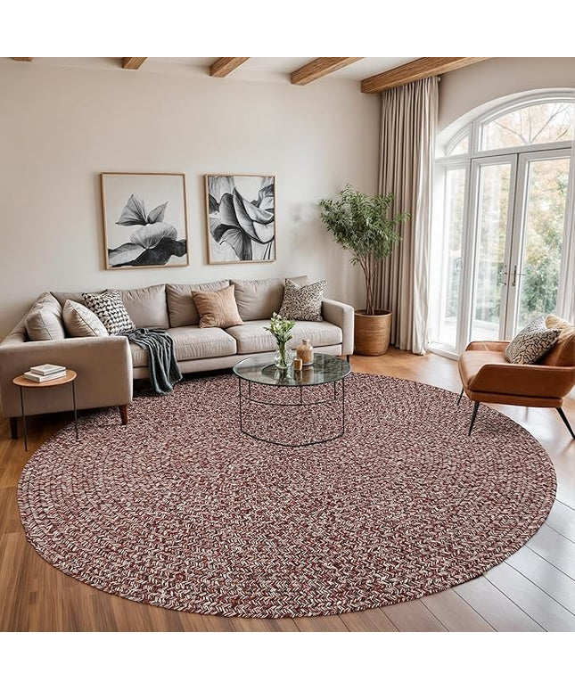 Seasons SE75 Summer Red 8' x 8' Round - Braided Area Rug, Home Decor, Floor Mat or Bedroom Rug - Easy Care, Ideal for High Traffic Areas in Hallway and Living Room - Made in USA