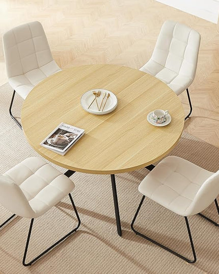 45.3 Inch Round Dining Table Set for 4, Mid Century Modern Small Coffee Set for Dining Room Kitchen Apartment (Cream Table + 4 U-Shaped White Chairs)