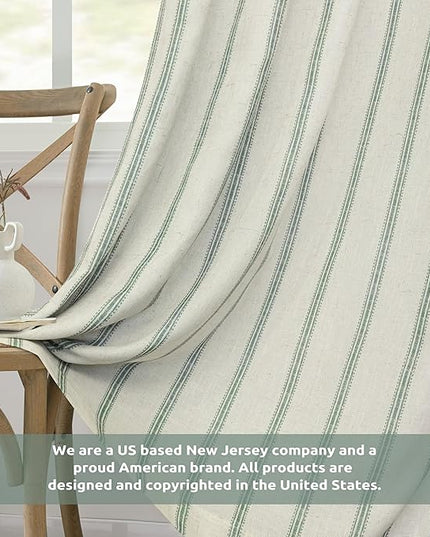 DriftAway Farmhouse Linen Blend Blackout Curtains 108 Inches Long for Bedroom Vertical Striped Printed Linen Curtains Thermal Insulated Lined Treatments for Living Room W52 x L108 Linen Loden Green