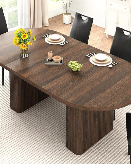 70.8 in Dining Table for 4 5 6 | Modern Walnut Rectangular Kitchen Table W/Waterproof Wood Tabletop,Farmhouse Long Dining Room Tables W/Foot Pads&Wood Strip Base for Kitchen Living Room