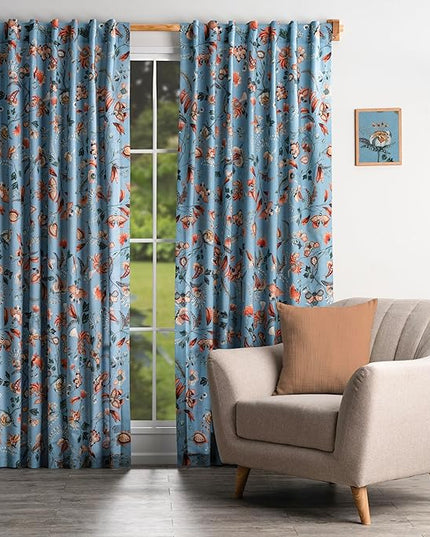 Maison d' Hermine Curtains for Living Room 100% Cotton 84 inch Length Two Panels Light Filtering Curtains for Bedroom Windows with Rod and Loop Pockets Drapes (Dalida Blue, 50" W x 84" L)