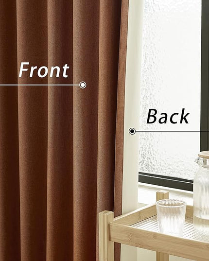 DUALIFE Rust Linen Curtains 84 Inch 100% Blackout for Living Room Darkening, Bedroom Linen Drapes 84 Inches Long Rod Pocket/Back Tab Heat Blocking Pleated Window Curtain(50"x84"x2) Terracotta