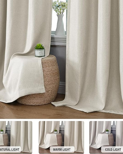 H.VERSAILTEX 90% Blackout Linen Curtains 84 Inches Long for Bedroom/Living Room Thermal Insulated Grommet Curtain Drapes Primitive Textured Burlap Effect Window Drapes 1 Panel - Heather Natural/Black