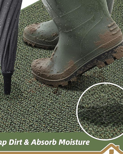 BEQHAUSE Dirt Trapper Door Mat 36" x 60", Non-Slip Washable Doormats Entrance Mat, Dirt Resistant and Absorbent Welcome Mat, Low Profile Floor Mats for Front Back Door and Entryway, Green