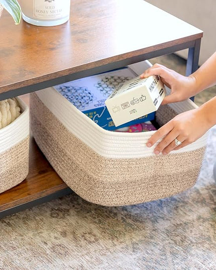 NaturalCozy Storage Baskets 16.8”x13”x7.6” Cotton Rope Woven Baskets for Organizing 3-Pack | Toy Storage Bins | Basket for Shelves, Laundry, Blanket, Clothes, Closet, Kitchen, Bathroom, Gifts