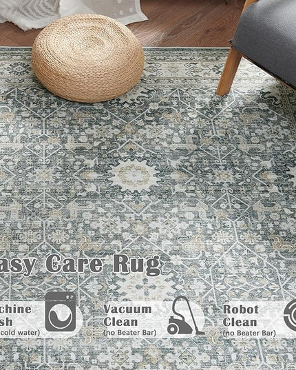 jinchan Area Rug 5x7 Washable Living Room Rug Vintage Distressed Gray Multi Floral Floor Cover Indoor Mat Retro Carpet Bedroom Kitchen Office Farmhouse Grey