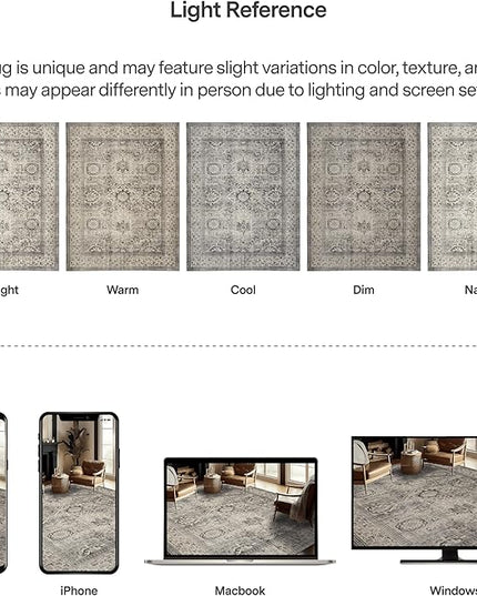 ReaLife Rugs Machine Washable Area Rug Runner - Living Room Bedroom Bathroom Kitchen Entryway Office - Padded Low Pile Stain Resistant Premium - Boho Farmhouse Vintage - Paz - Beige Gray Ivory 3'x5'