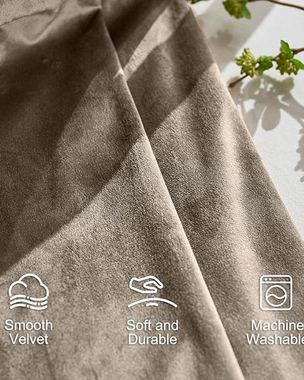 Lazzzy Velvet Blackout Curtains Thermal Insulated Room Window Drapes Super Soft Luxury Curtains for Living Room Bedroom Rod Pocket 2 Panels, Light Taupe, 52" W x 90" L