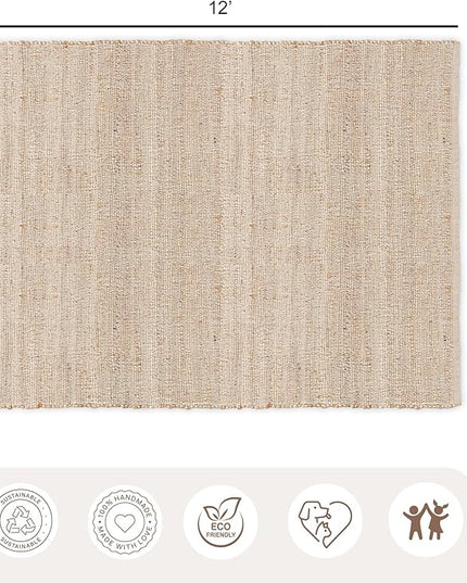 REDEARTH · Jute Cotton Area Rug - 9'x12' Rectangular Rug, Sustainable Handwoven, Non-Shedding, Soft & Durable – Reversible, Neutral Tones for Home Décor in Living Room, Dining Room, Bedroom
