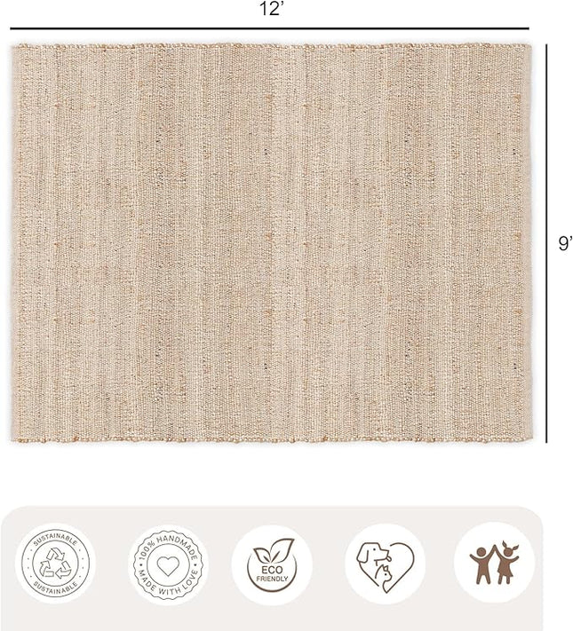 REDEARTH · Jute Cotton Area Rug - 9'x12' Rectangular Rug, Sustainable Handwoven, Non-Shedding, Soft & Durable – Reversible, Neutral Tones for Home Décor in Living Room, Dining Room, Bedroom
