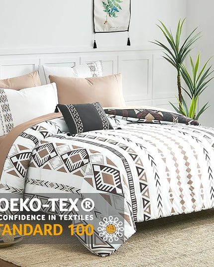 Geniospin King Size Comforter Set- 7 Pieces Boho Bed in a Bag, Western Bedding Set for All Seasons, Reversible Aztec Bedding, Lightweight Comforter Bed Set with Sheets, Pillowcases & Shams