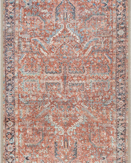 GLN Rugs Traditional Collection - Machine Washable Area Rug, Traditional Washable, Non Slip, Low Pile Chenille Rug, Living Room, Bedroom, Kitchen Rug (2'x3' Terra Cotta)