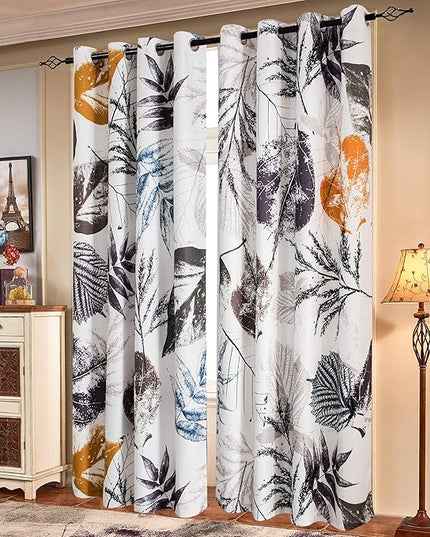 SUBRTEX Light Flitering Curtains 52Wx84L, Room Darkening Vibrant Floral Drapes, 50% Blackout, Semi Sheer Boho Farmhouse Curtains for Living Room, Gray