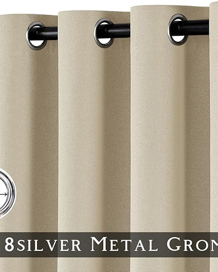 ChrisDowa 100% Blackout Cream Solid Curtains 72 Inches Long 2 Panels for Bedroom Living Room,Farmhouse Room Darkening Thermal Insulated Soundproof Grommet Top Window Treatment Drapes,52x72