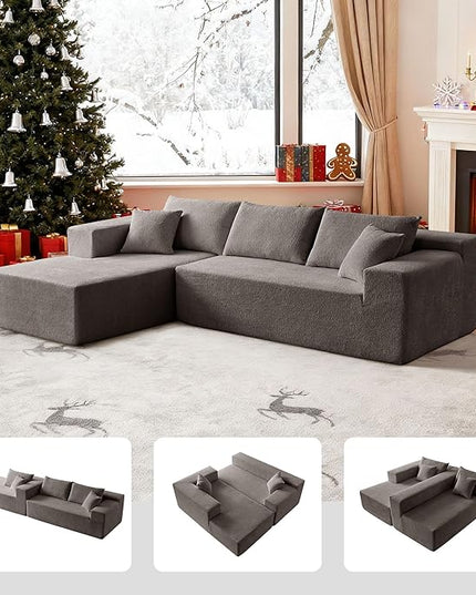 103.54'' Sectional Sofa, Raindrop Velvet Fabric L Shaped Sofa, 4 Seat Modern L Shape Couch with 2 Pillows Right Hand Lounge for Living Room, Office