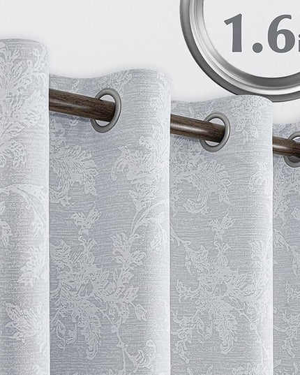 FMFUNCTEX Grey Floral Jacquard Blackout Curtains 72 Inches Long for Bedroom, Scroll Flower Chenille Farmhouse Curtains for Living Room Darkening Thermal Insulated Grommet Window Drapes 2 Panels