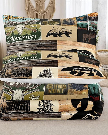 NINENINE Deer Bedding Camo Comforter Set Twin Bedding Set for Boys Hunting Bedding Set for Kids,Western Rustic Geometric Bedding with 1 Pillowcase