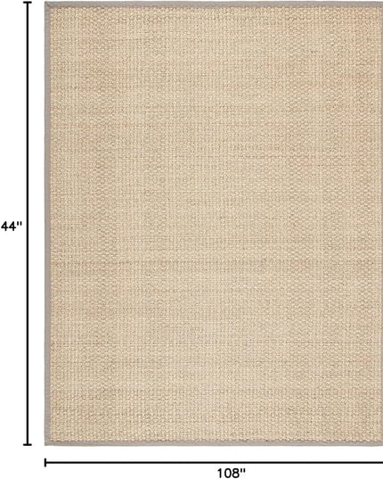 SAFAVIEH Area Rug 9x12 - Natural Fiber Collection - Large - Natural & Grey, Seagrass, Basketweave Pattern with Border (NF114P)