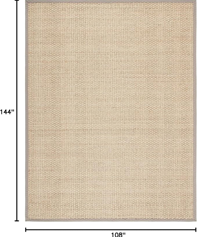 SAFAVIEH Area Rug 9x12 - Natural Fiber Collection - Large - Natural & Grey, Seagrass, Basketweave Pattern with Border (NF114P)