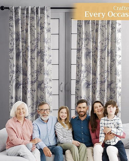 Maison d' Hermine Curtains for Living Room 100% Cotton 84 inch Length Two Panels Light Filtering Toile Curtains for Bedroom Windows with Rod and Loop Pockets Drapes (Paradise Delft, 50" W x 84" L)