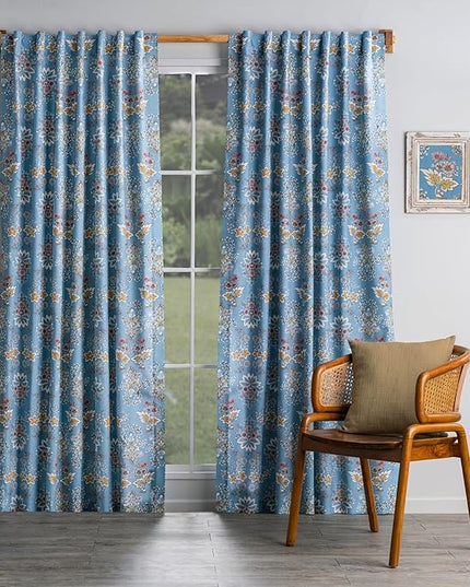 Maison d' Hermine Curtains for Living Room 100% Cotton 108 inch Length One Panel Light Filtering Curtains for Bedroom Windows with Rod and Loop Pockets Drapes (Marquise Blue, 50" W x 108" L)