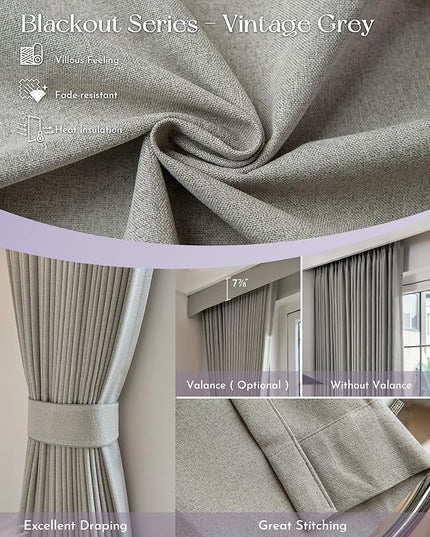 Graywind Rechargeable Smart Curtains Compatible with Alexa App Remote Control Motorized Drape for Sliding Door One-Way or Split Draw, Custom Width Up to 220" (Vintage Grey)