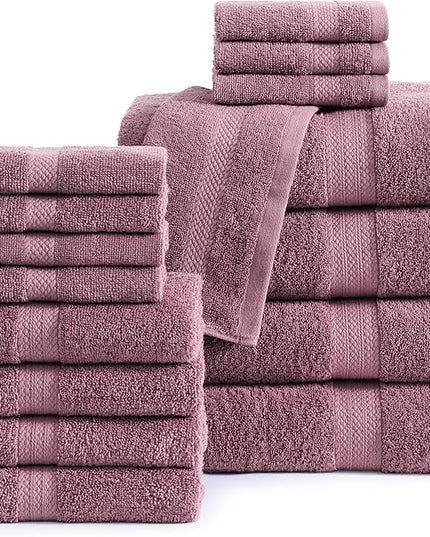 LANE LINEN 100% Mercerized Cotton Luxury Bathroom Towel Set - 16 Pcs - Super Soft, Fluffy & Highly Absorbent - 4 Bath Towels, 8 Washcloths, 4 Hand Towels - Pre Shrunk, Pet Friendly - Wishful Mauve