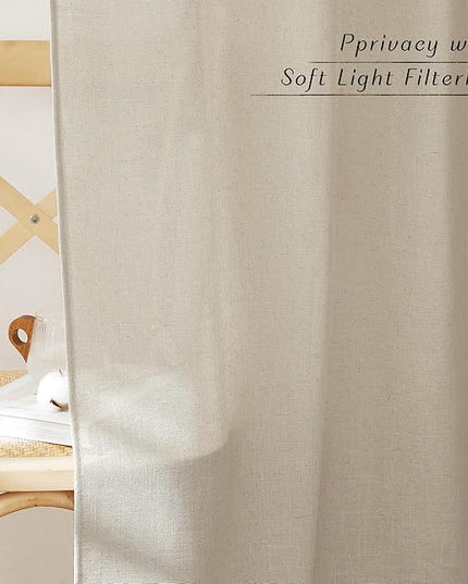 NICETOWN Light Filtering Linen Curtains 84 inch Long 2 Panels, Farmhouse Rustic Rod Pocket/Back Tab Privacy Flax Semi Sheer Country Window Drapes for Bedroom/Living Room, Taupe, W52 x L84