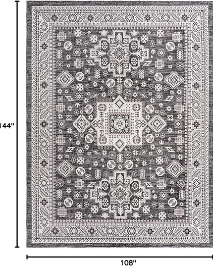 Rugs.com Outdoor Aztec Collection Rug – 9' x 12' Charcoal Gray Flatweave Rug Perfect for Living Rooms, Large Dining Rooms, Open Floorplans