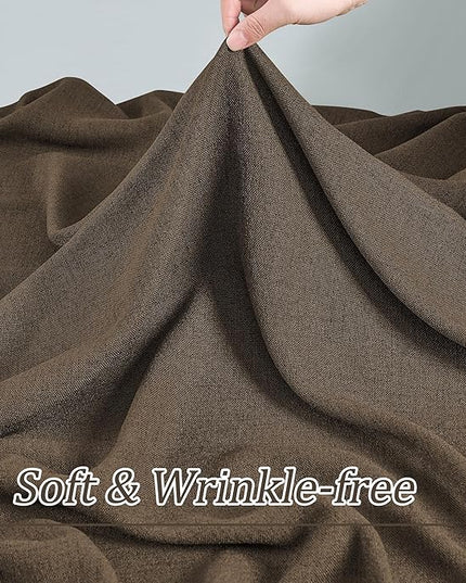 Brown Pleated Linen Curtains 105 Inches Long Farmhouse Semi Sheer Memory Trained Shape Pinch Pleat Drapes with Hooks Back Tab Ripple Fold Curtain for Bedroom Living Room 50x105